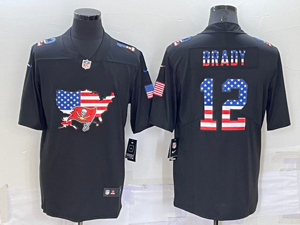 Men's Tampa Bay Buccaneers #12 Tom Brady Black USA Flag Limited Stitched Jersey